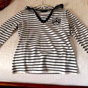 Vintage Lauren ActiveNVy/White V-Neck Top